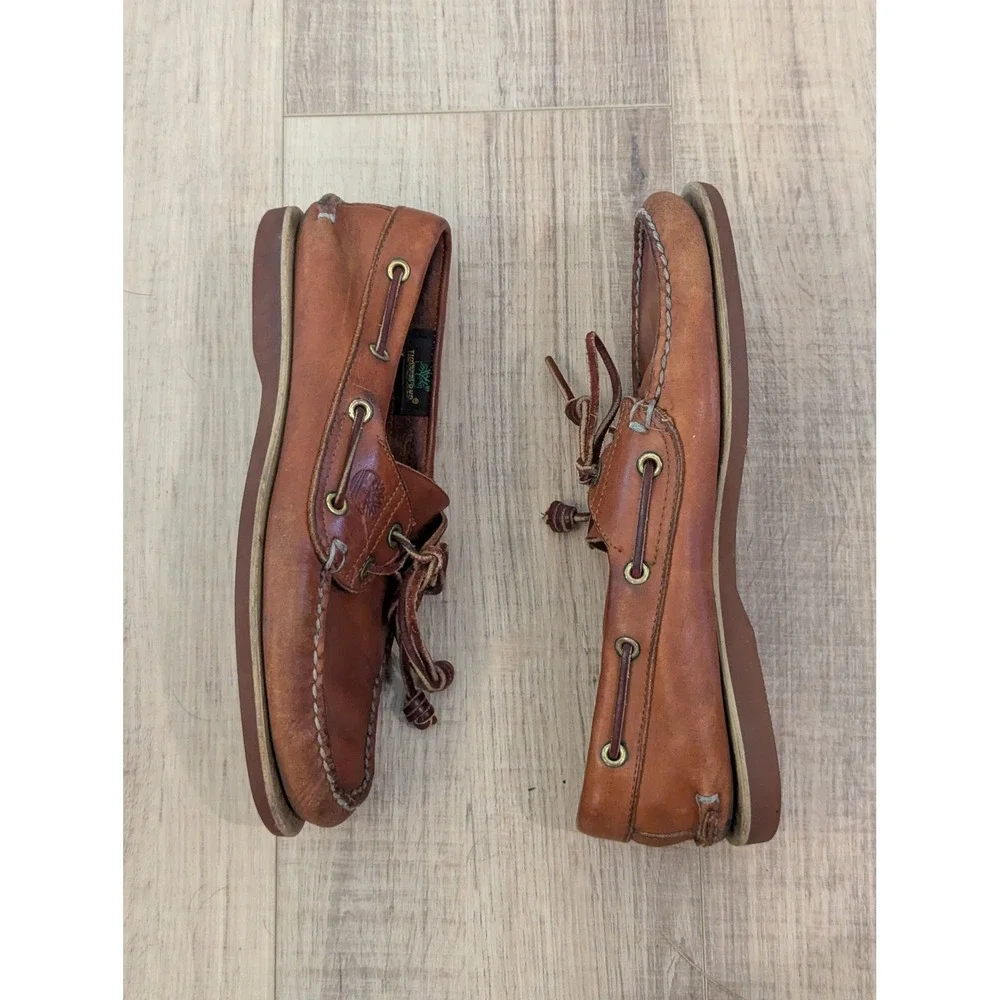 Vintage Timberland Boat Shoes Mens 7.5 M Brown Leather 2 Eye Handsewn USA Made